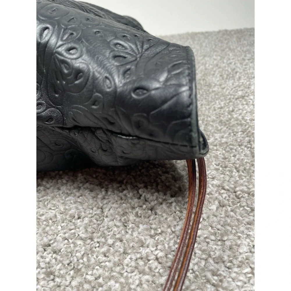 Made In Italy Genuine Leather Black Embossed Floral Hobo Shoulder Bag Purse